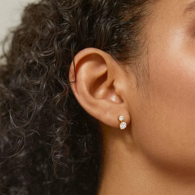 18K White Gold Two Stone Diamond Drop Earrings