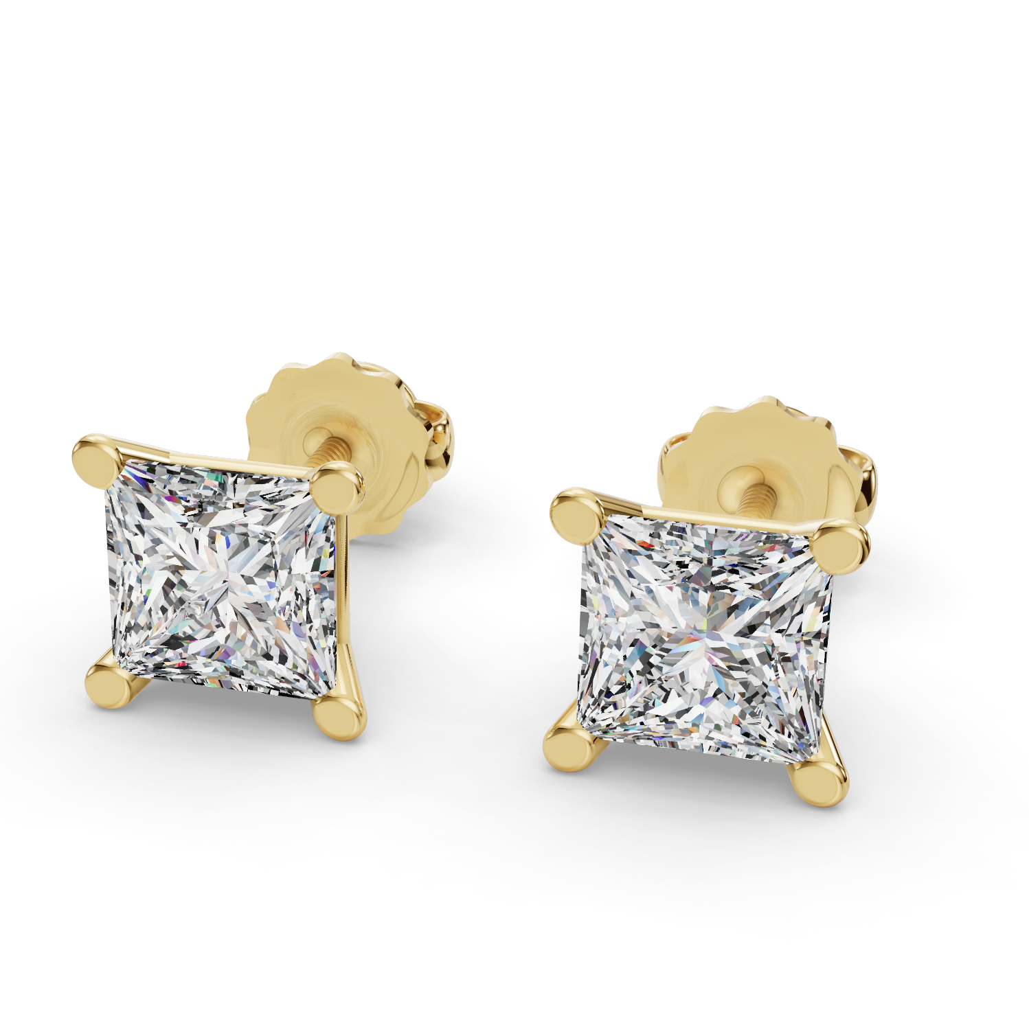 Princess Four-Prong Martini Screw Back Earrings