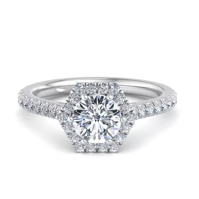 Lily Hexagon Frame Halo Engagement Ring