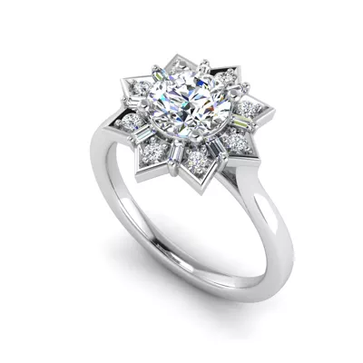 Journey Starburst Halo Engagement Ring