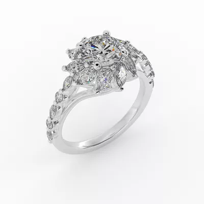 Melissa Marquise Floral Halo Engagement Ring