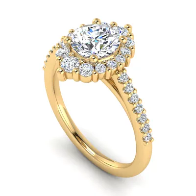 Violet Cathedral Pave Diamond Halo Engagement Ring