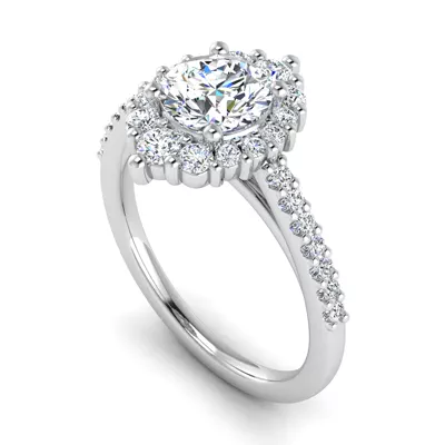 Violet Cathedral Pave Diamond Halo Engagement Ring