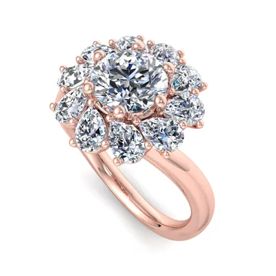 Hailey Floral Pear Halo Engagement Ring