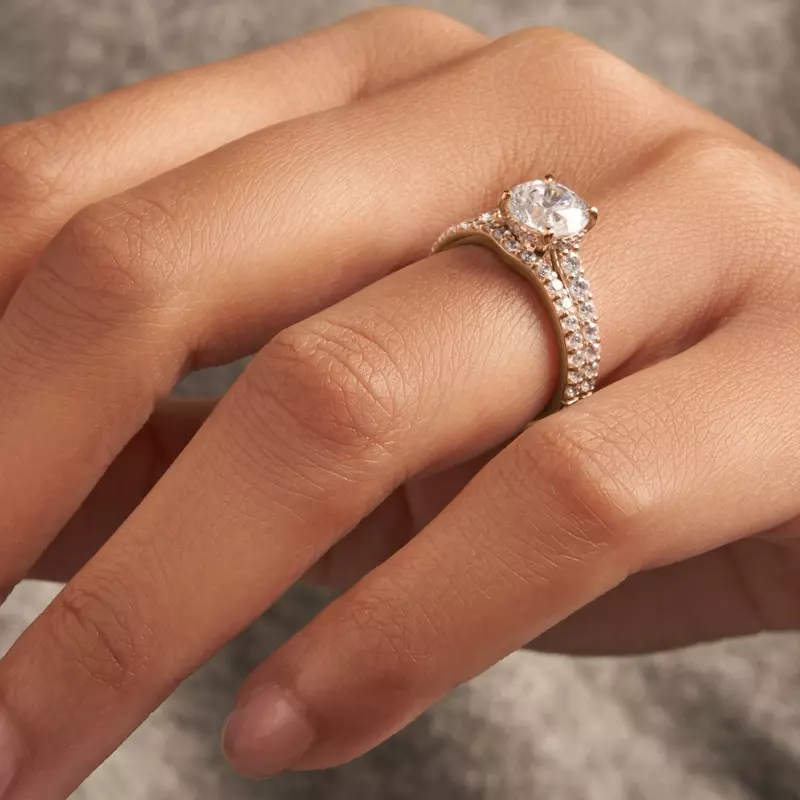 14K Rose Gold Abigail Pave Engagement Ring With Hidden Halo