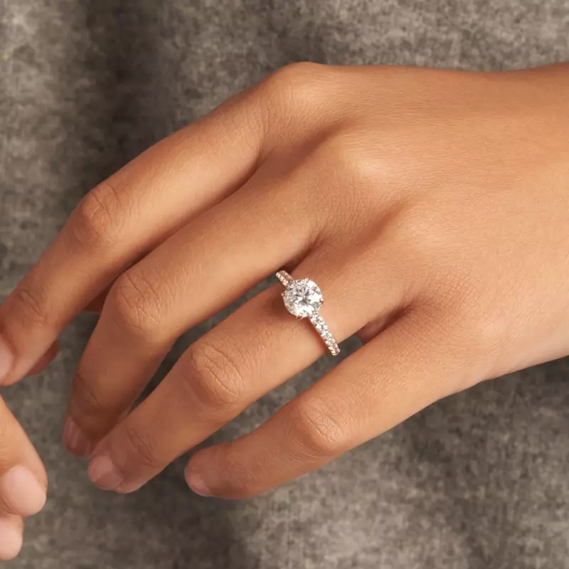 14K Rose Gold Abigail Pave Engagement Ring With Hidden Halo