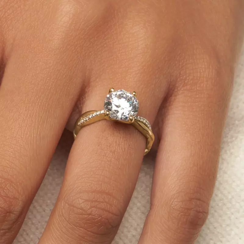 18K Yellow Gold Emily Diamond Twisted Pave Engagement Ring