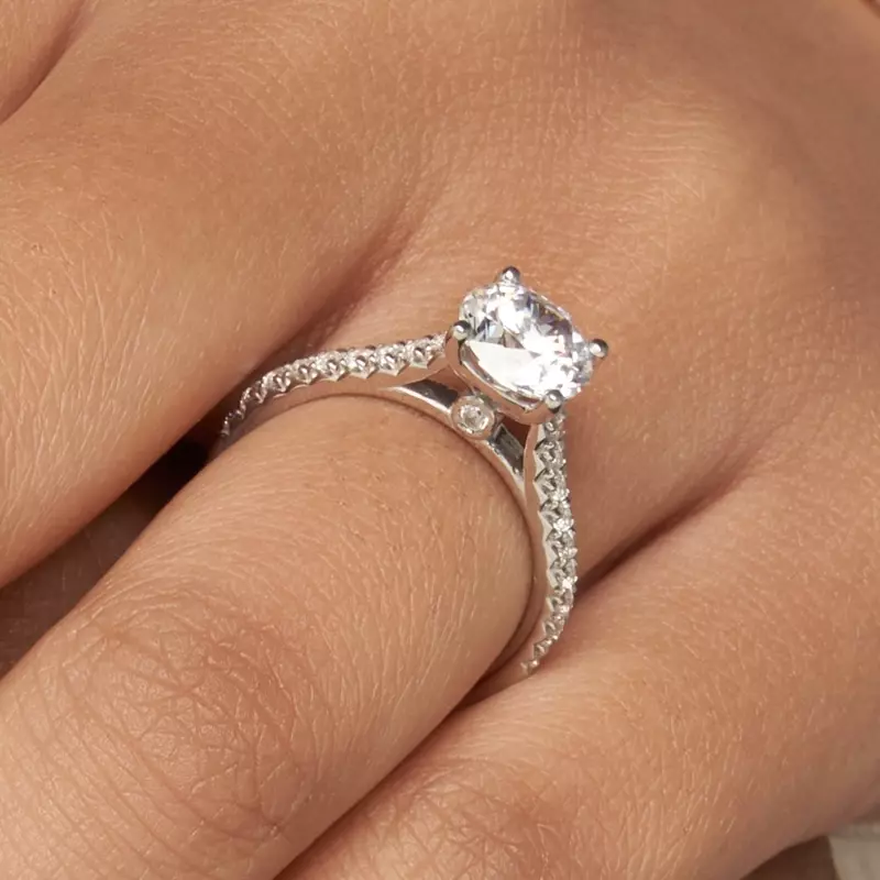14K White Gold Gianna French Pave Cathedral Engagement Ring