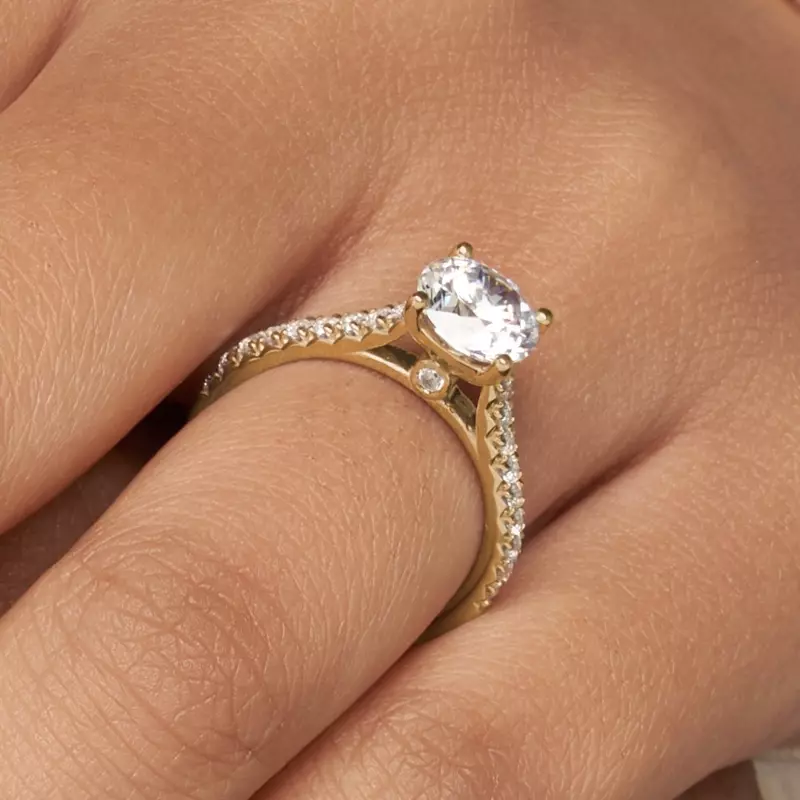 14K Yellow Gold Gianna French Pave Cathedral Engagement Ring