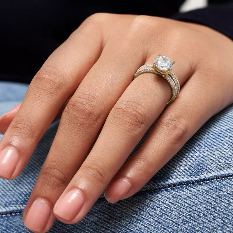 18K Yellow Gold Kira Triple Pave Engagement Ring With Hidden Halo