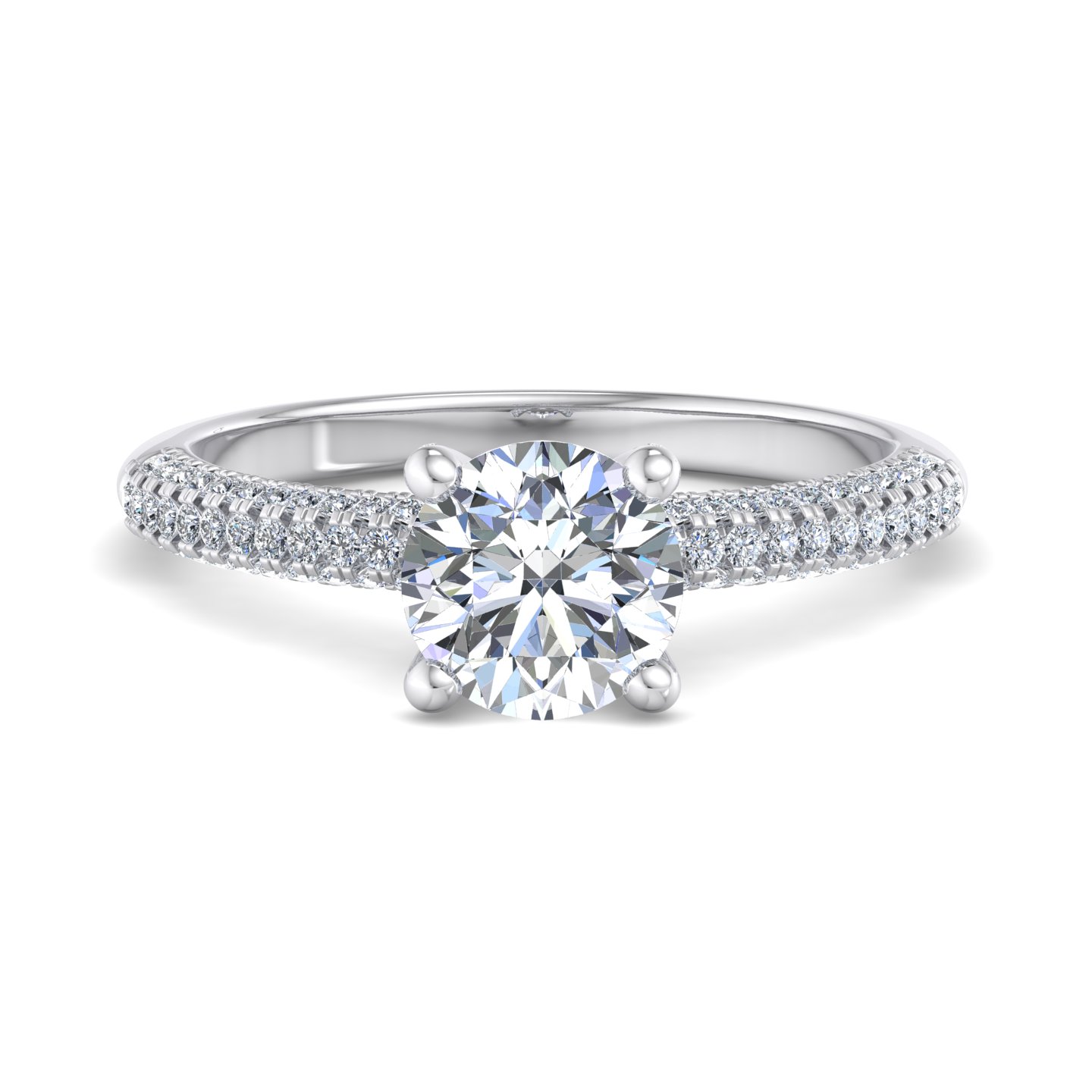 Kira Triple Pave Engagement Ring With Hidden Halo - 14K White Gold