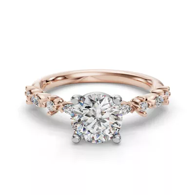 Aravelle Petite Marquise And Round Diamond Engagement Ring