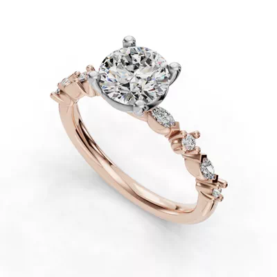 Aravelle Petite Marquise And Round Diamond Engagement Ring