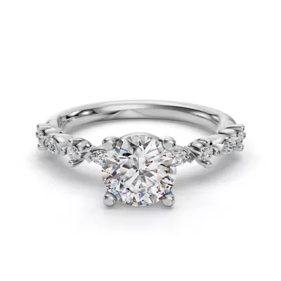 Aravelle Petite Marquise And Round Diamond Engagement Ring