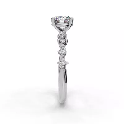 Aravelle Petite Marquise And Round Diamond Engagement Ring
