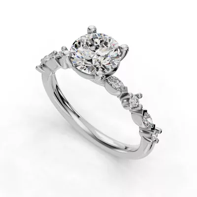 Aravelle Petite Marquise And Round Diamond Engagement Ring