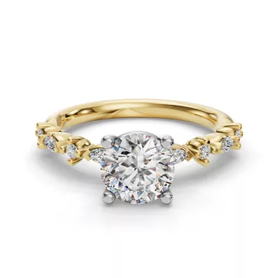 Aravelle Petite Marquise And Round Diamond Engagement Ring