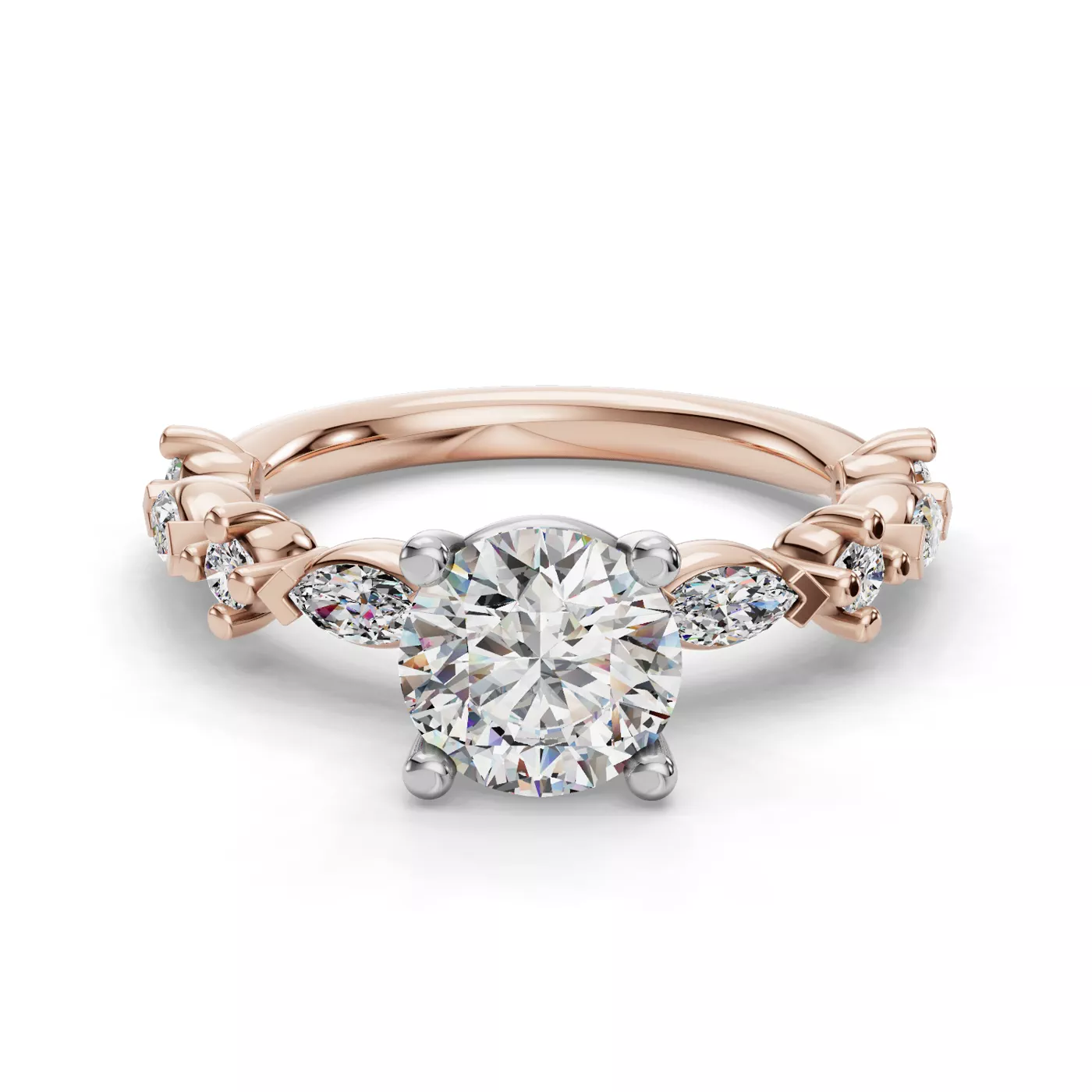 Aravelle Classic Marquise And Round Diamond Engagement Ring
