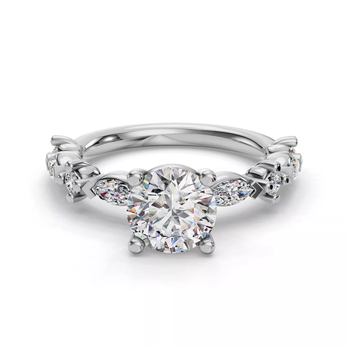 Aravelle Classic Marquise And Round Diamond Engagement Ring
