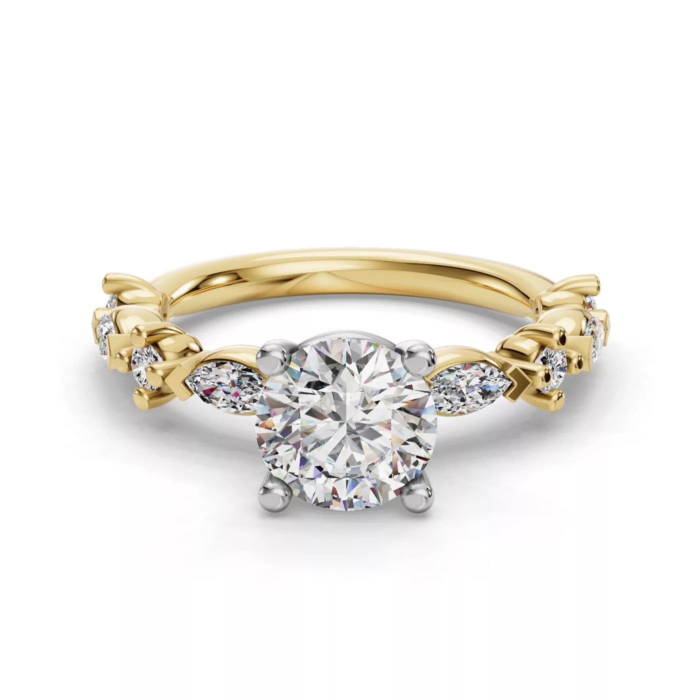 Aravelle Classic Marquise And Round Diamond Engagement Ring