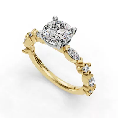 Aravelle Classic Marquise And Round Diamond Engagement Ring