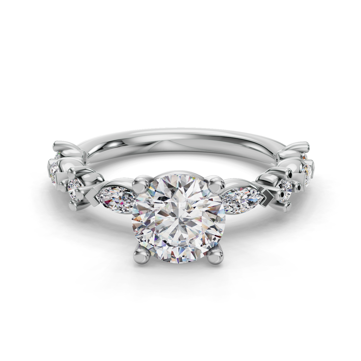 Aravelle Classic Marquise And Round Diamond Engagement Ring