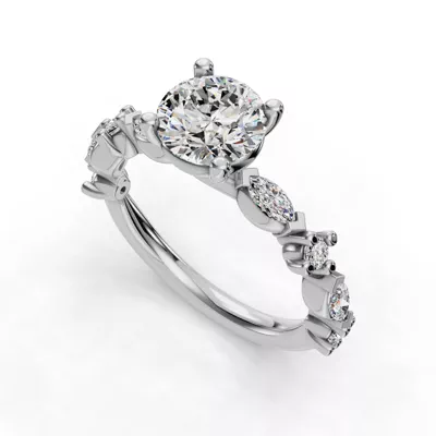 Aravelle Classic Marquise And Round Diamond Engagement Ring