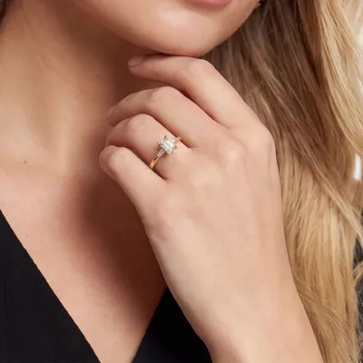 Dana Tapered Lab Baguette Three-Stone Engagement Ring