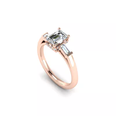 Sylvie Three-Stone Baguette Hidden Halo Engagement Ring