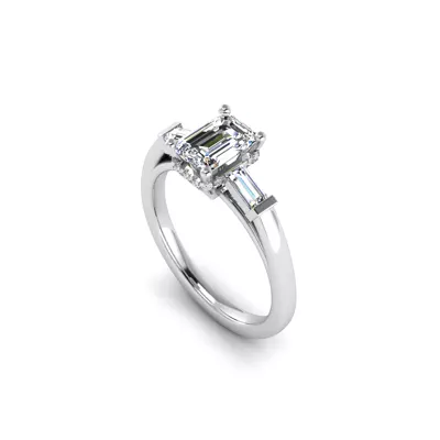 Sylvie Three-Stone Baguette Hidden Halo Engagement Ring