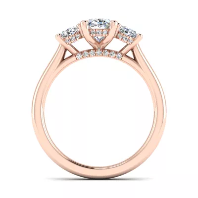 Miranda Oval Three-Stone Hidden Halo Engagement Ring