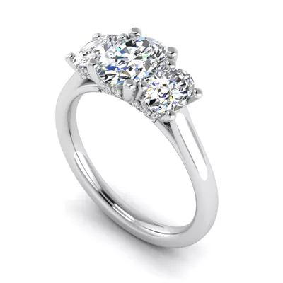 Miranda Oval Three-Stone Hidden Halo Engagement Ring