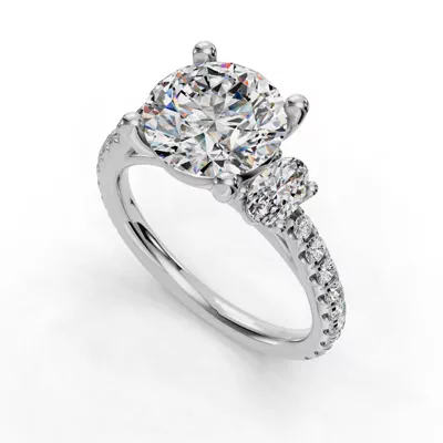 Valette Oval Three-Stone Pavé Engagement Ring