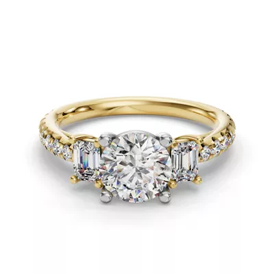 Valette Emerald Three-Stone Pavé Engagement Ring