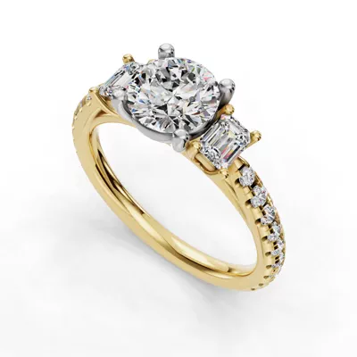 Valette Emerald Three-Stone Pavé Engagement Ring