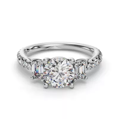 Valette Emerald Three-Stone Pavé Engagement Ring