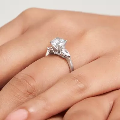 Oksana Three Stone Engagement Ring With Pear Shape Side Diamonds
