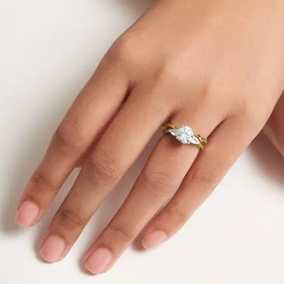 Oksana Three Stone Engagement Ring With Pear Shape Side Diamonds