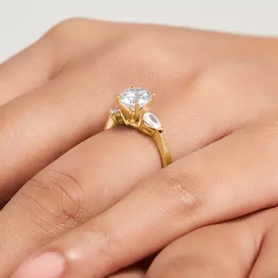 Oksana Three Stone Engagement Ring With Pear Shape Side Diamonds