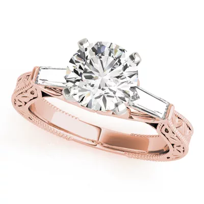 Vivi Vintage Inspired 3 Stone Baguette Diamond Engagement Ring
