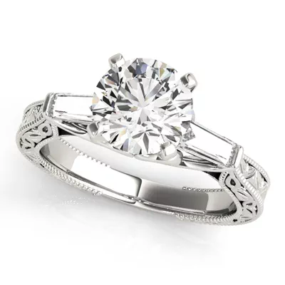 Vivi Vintage Inspired 3 Stone Baguette Diamond Engagement Ring