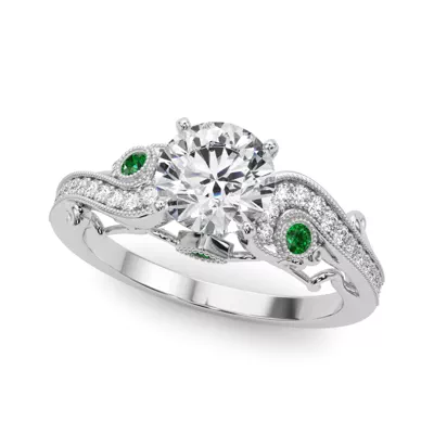 Carmel Vintage Inspired Lab Emerald Engagement Ring