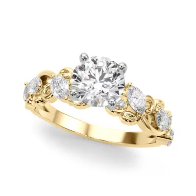 Seraphina Marquise And Round Diamond Nature Inspired Engagement Ring