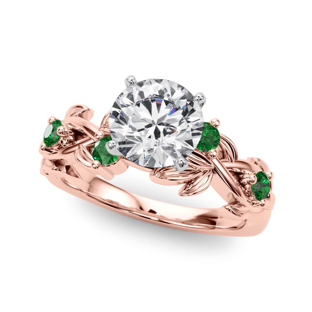 Flamenco Emerald Twisted Vine & Leaf Engagement Ring