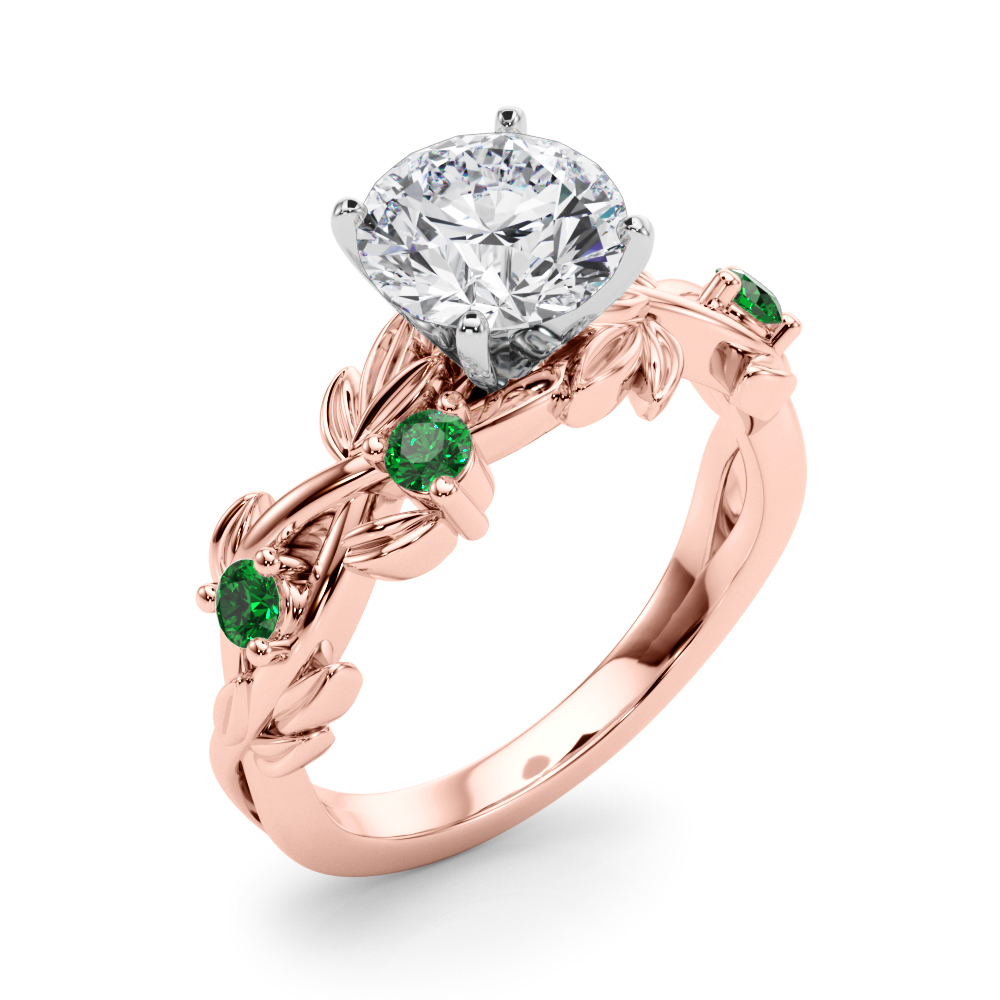 Flamenco Emerald Twisted Vine & Leaf Engagement Ring