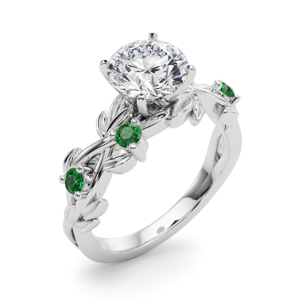Flamenco Emerald Twisted Vine & Leaf Engagement Ring