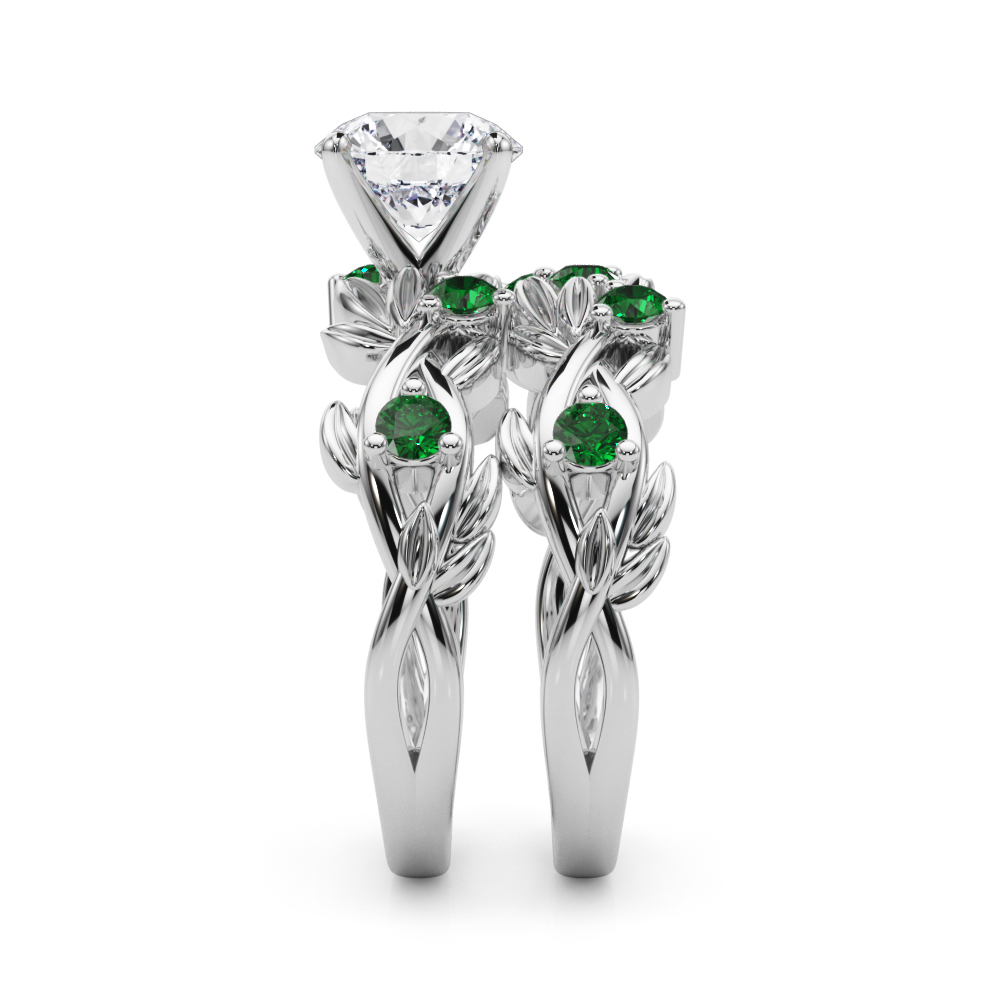 Flamenco Emerald Twisted Vine & Leaf Engagement Ring