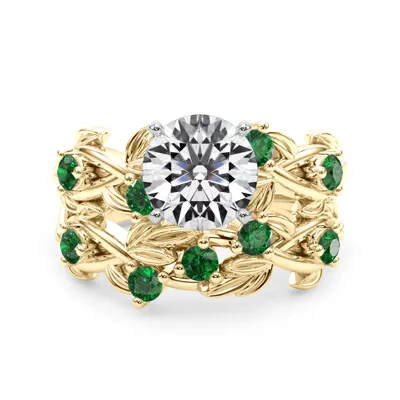 Flamenco Lab Emerald Twisted Vine & Leaf Engagement Ring