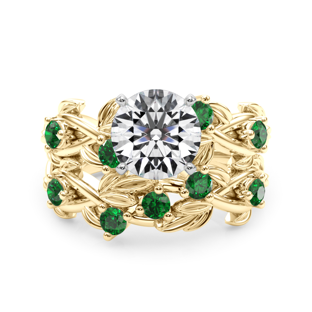 Flamenco Emerald Twisted Vine & Leaf Engagement Ring