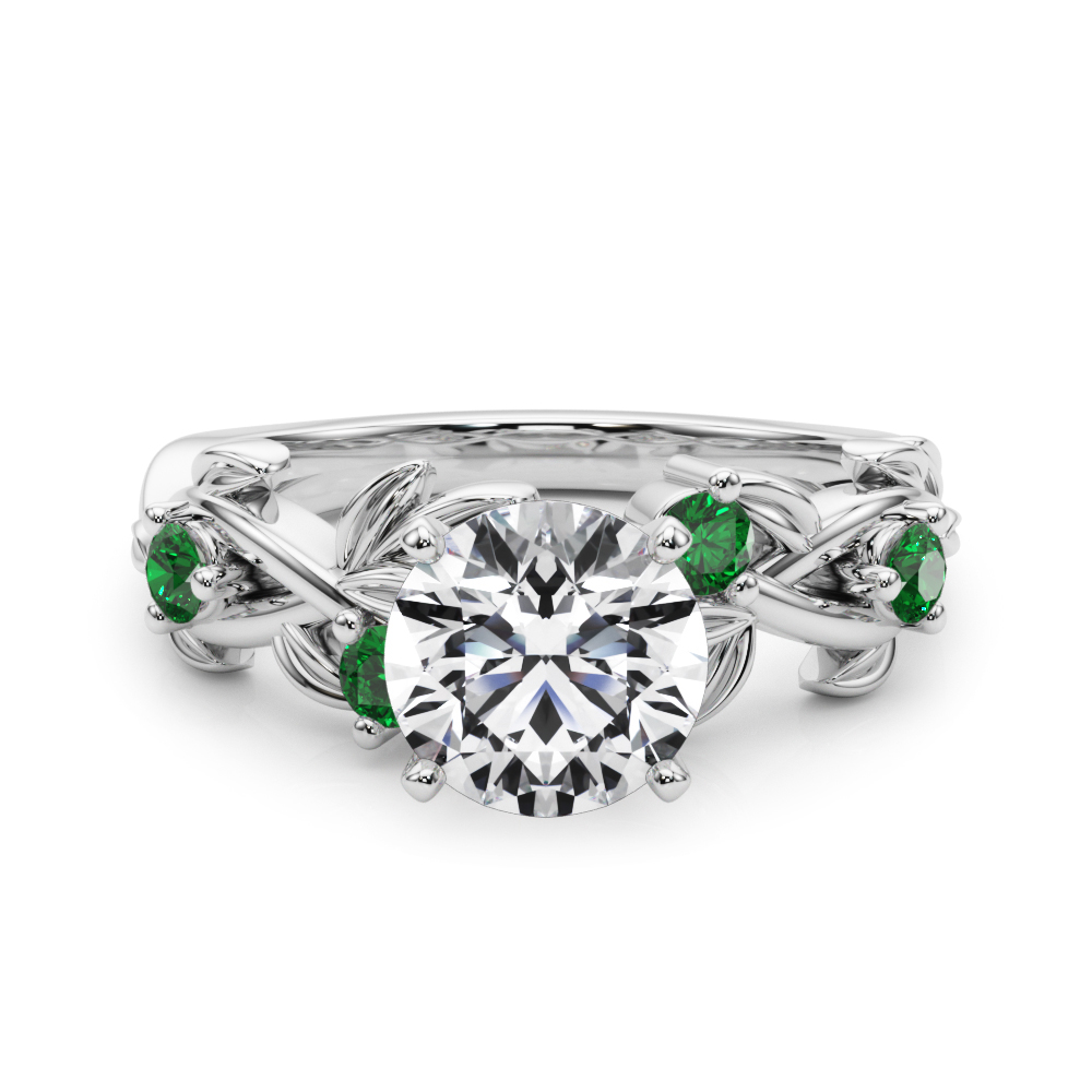 Flamenco Lab Emerald Twisted Vine & Leaf Engagement Ring